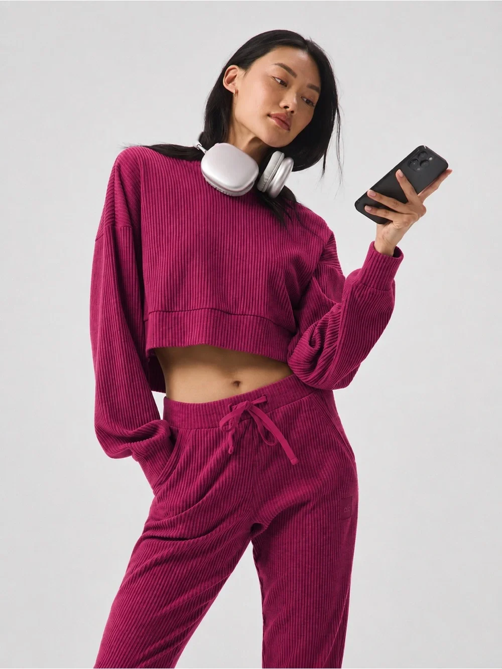 ALO Yoga Muse Ribbed Hoodie and Joggers Set